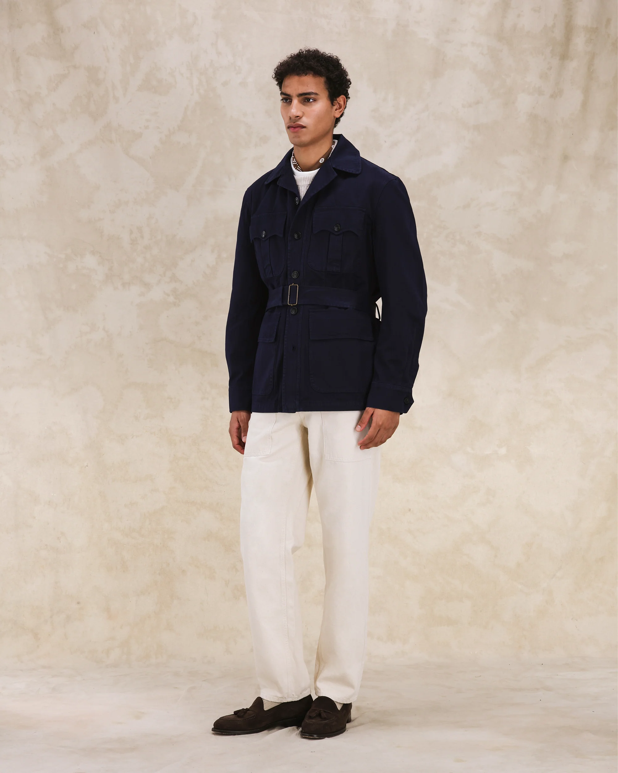 Clint Giacca Sahariana in Herringbone di Cotone - Image 5