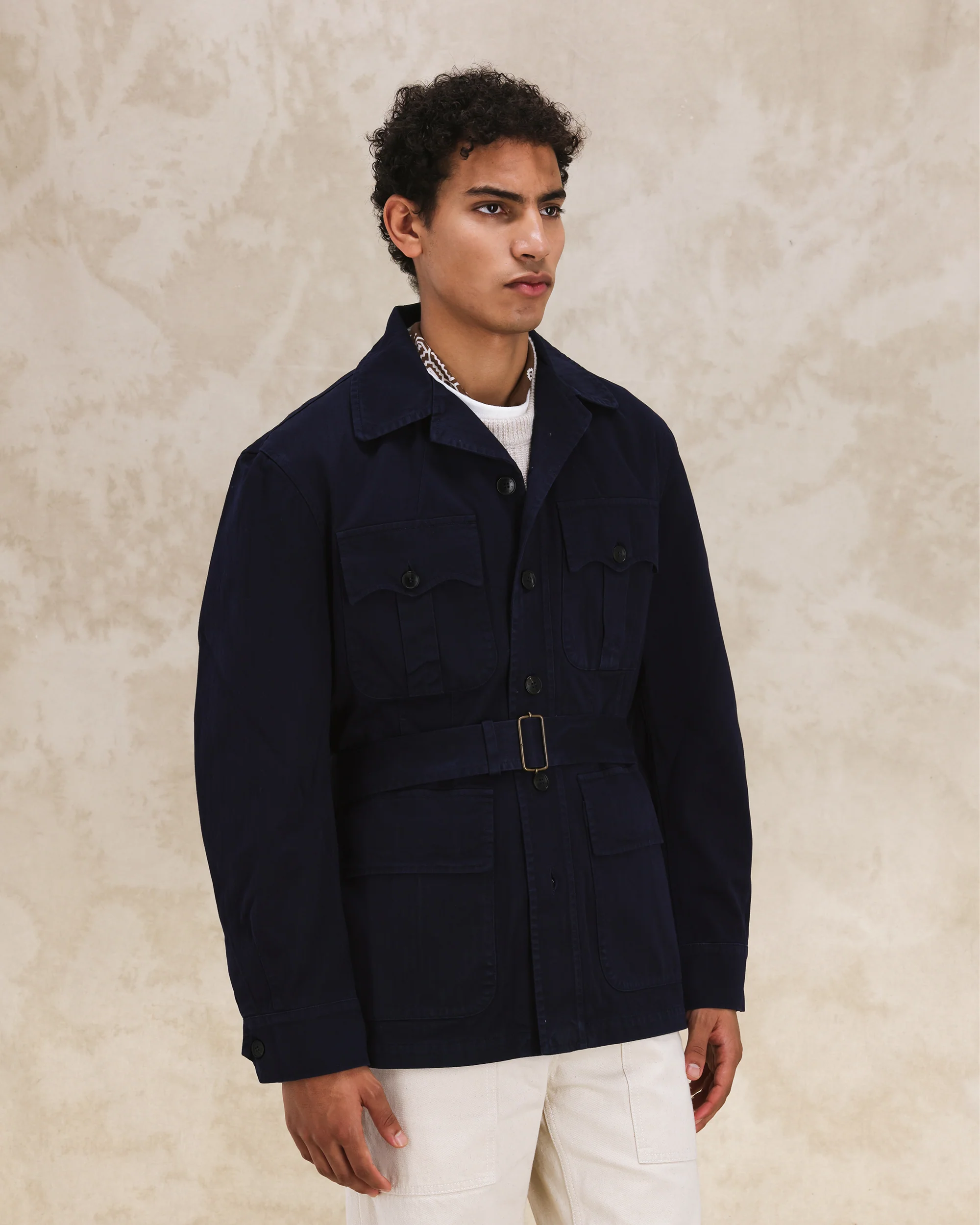 Clint Giacca Sahariana in Herringbone di Cotone - Image 7