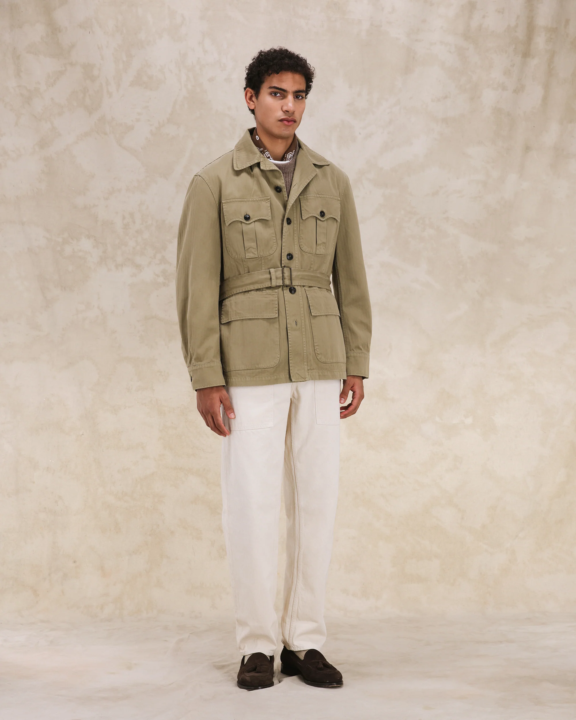 Clint Giacca Sahariana in Herringbone di Cotone - Image 5