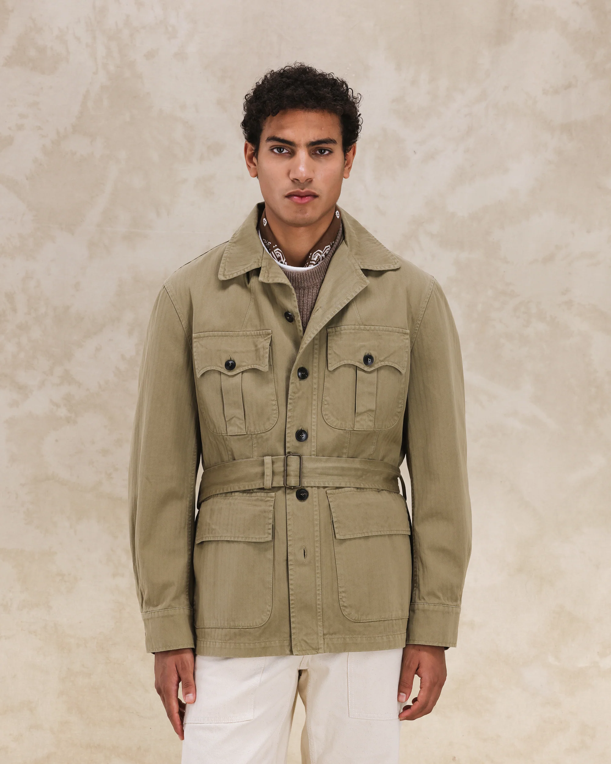 Clint Giacca Sahariana in Herringbone di Cotone - Image 7